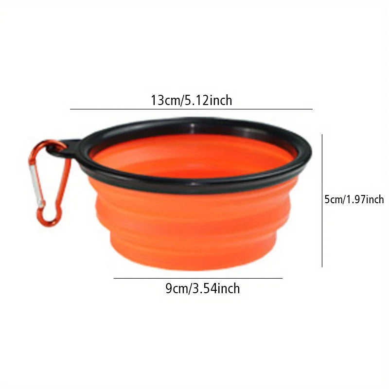 Orange silicone foldable travel bowl for pets hiking accessory
