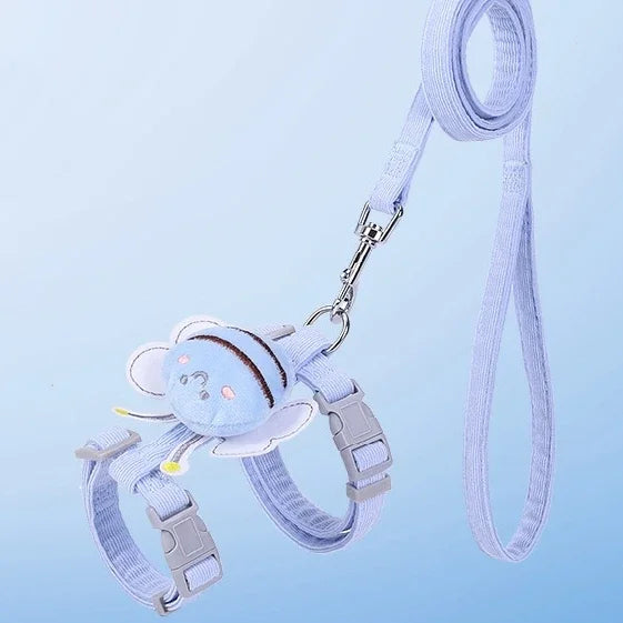Light blue cat harness and leash set