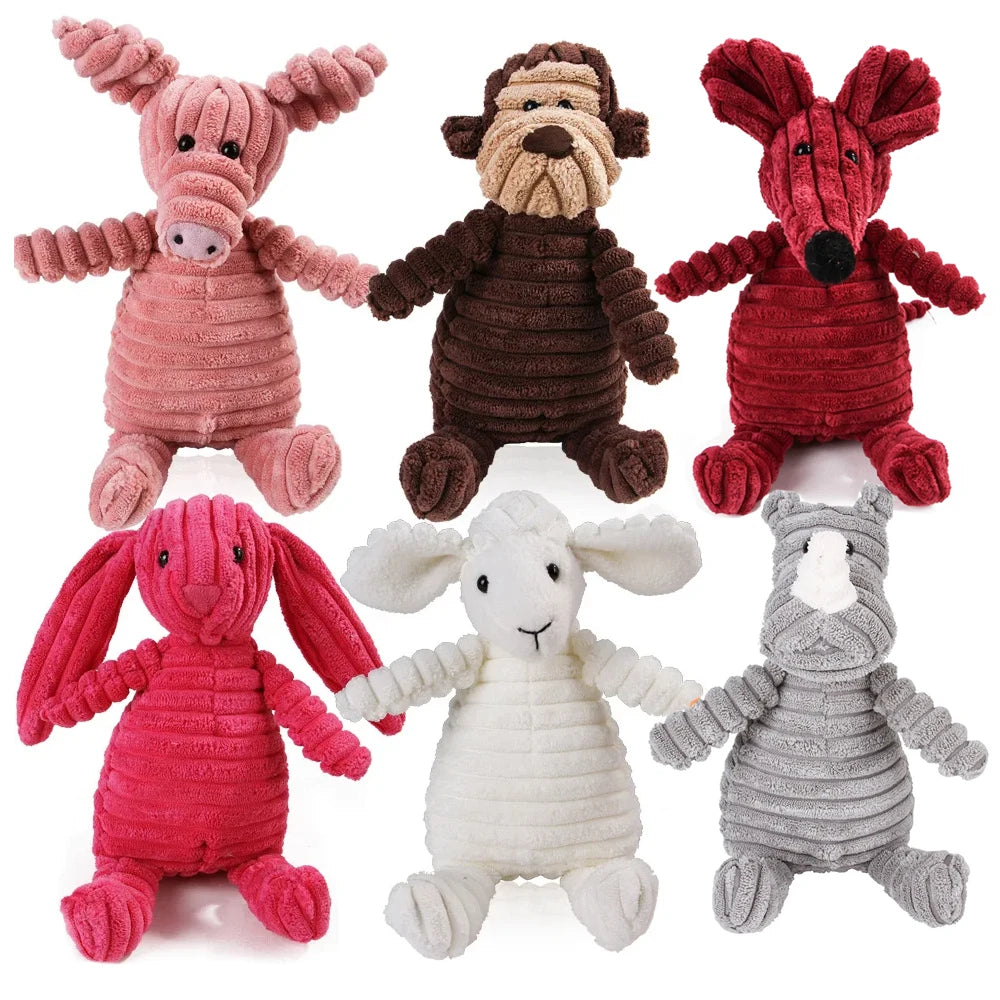 Assorted plush animal dental chew toys for dogs
