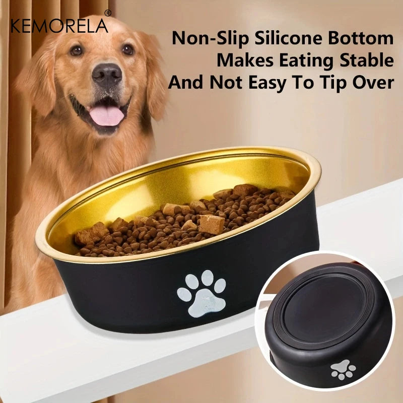 Happy golden retriever with non slip silicone bottom dog bowl stable eating