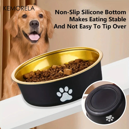 Happy golden retriever with non slip silicone bottom dog bowl stable eating