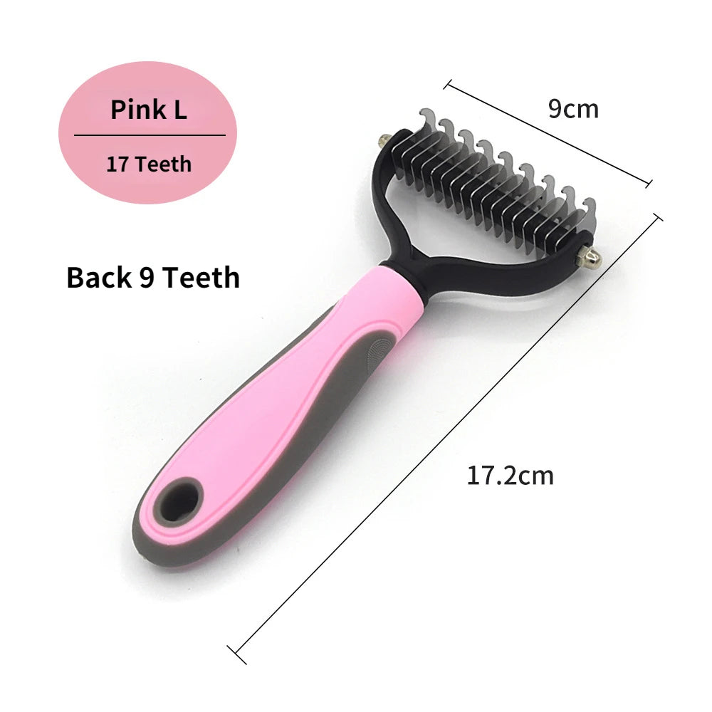 Pink deshedding brush size L with 17 teeth professional pet groomer
