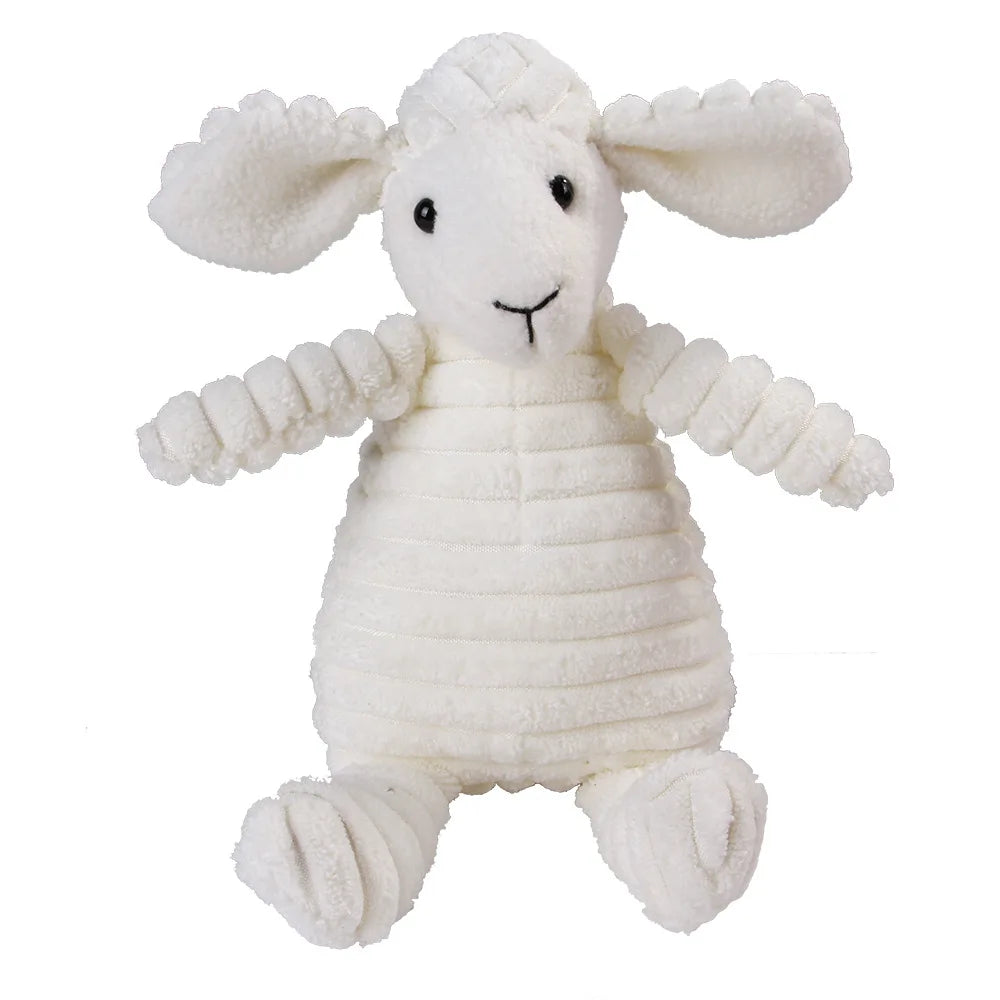 White plush lamb dental chew toy for dogs