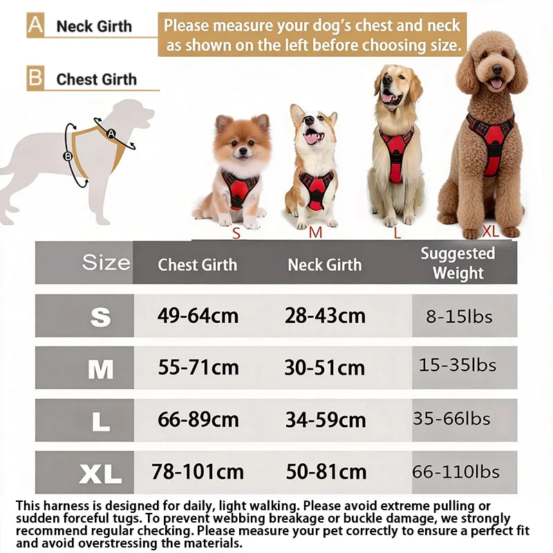 Dog harness sizing chart neck and chest girth