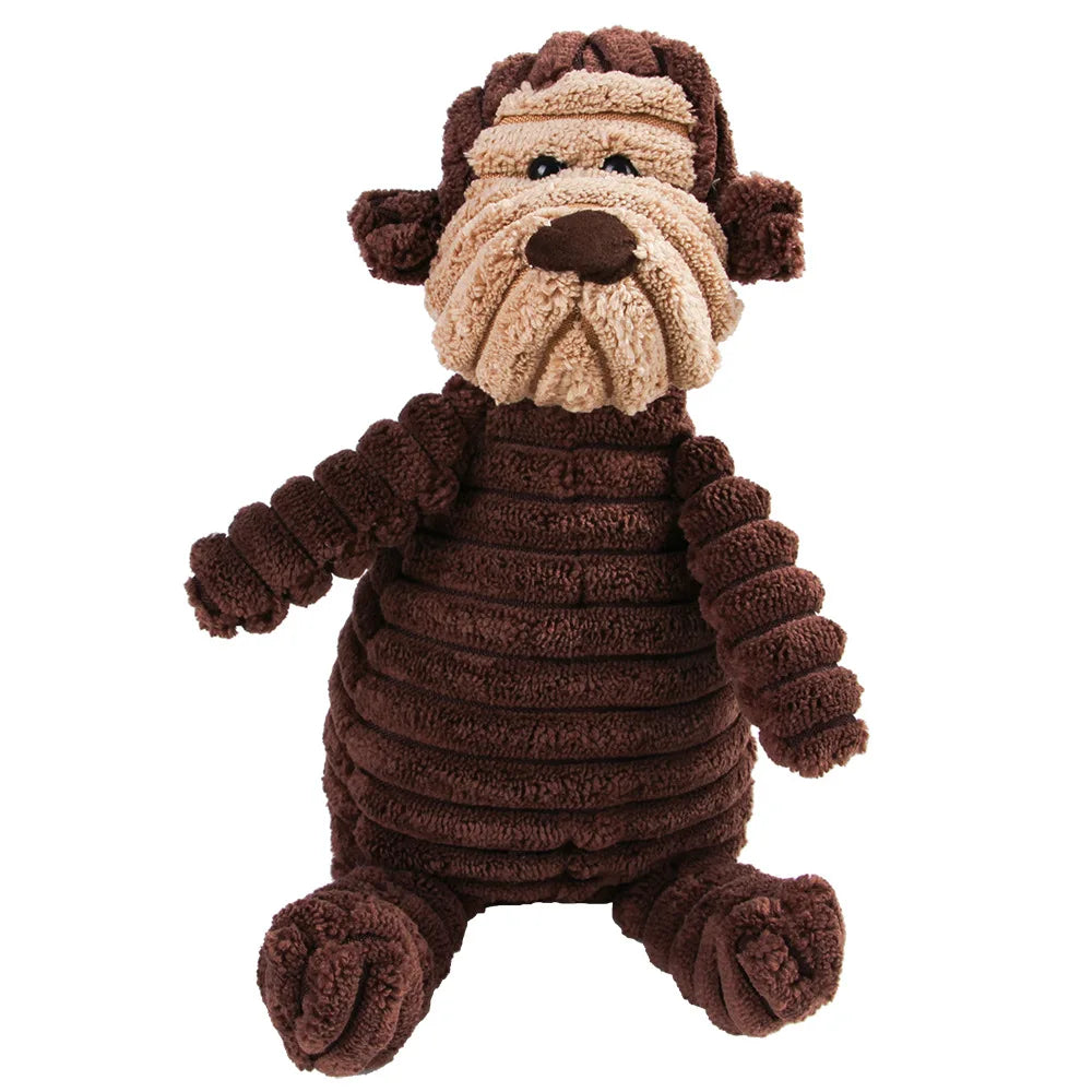 Brown plush monkey dental chew toy for dogs