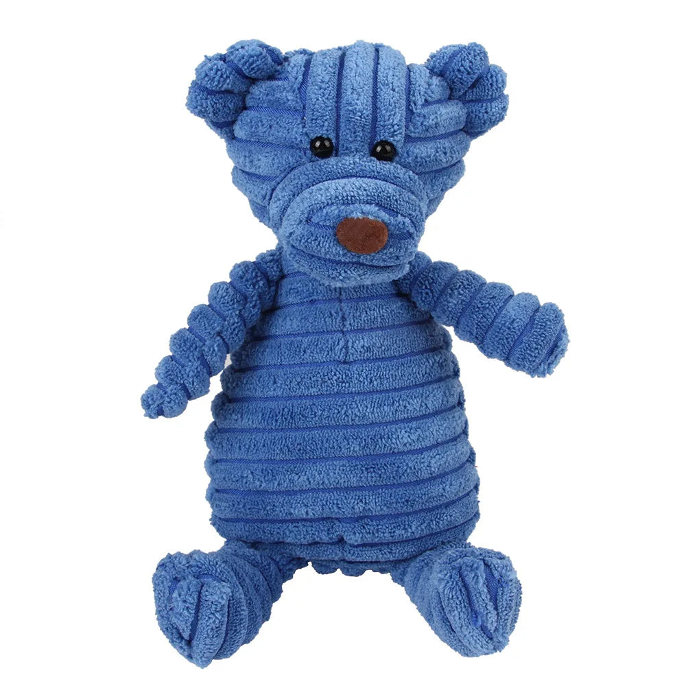 Blue plush bear dental chew toy for dogs