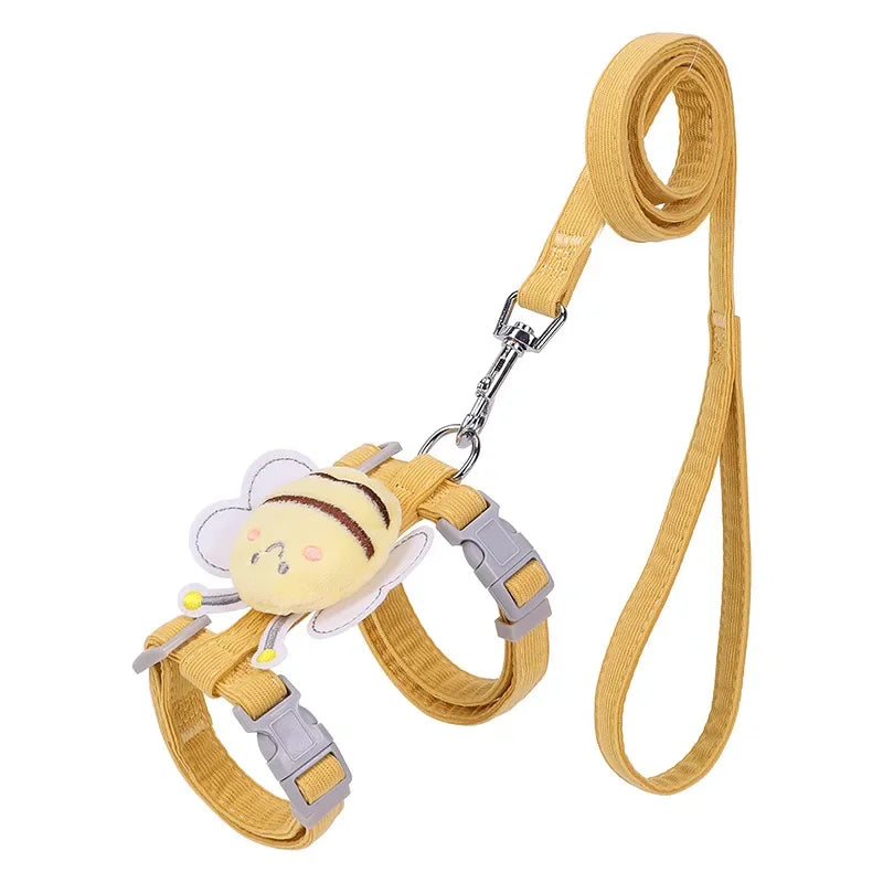 Bee design cat harness and leash set flat lay