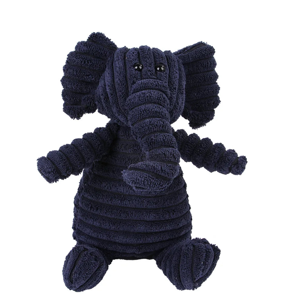 Navy plush elephant dental chew toy for dogs
