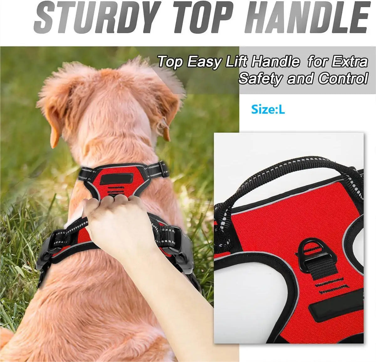 Dog harness sturdy top handle for control