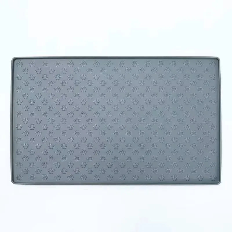 Gray silicone pet mat with diamond texture pattern