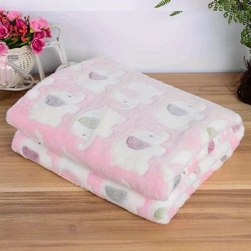 Pink plush pet blanket with elephant motifs cozy home accessory