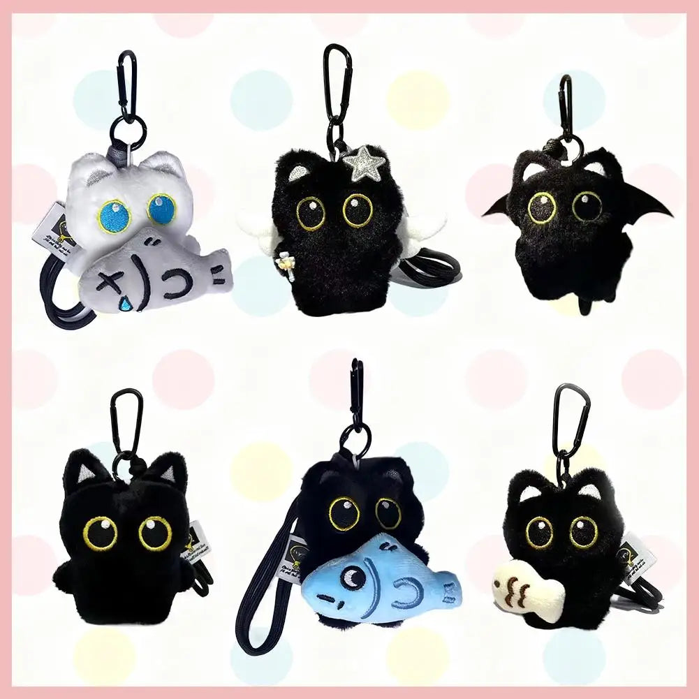 Assorted plush cat keychain designs collage