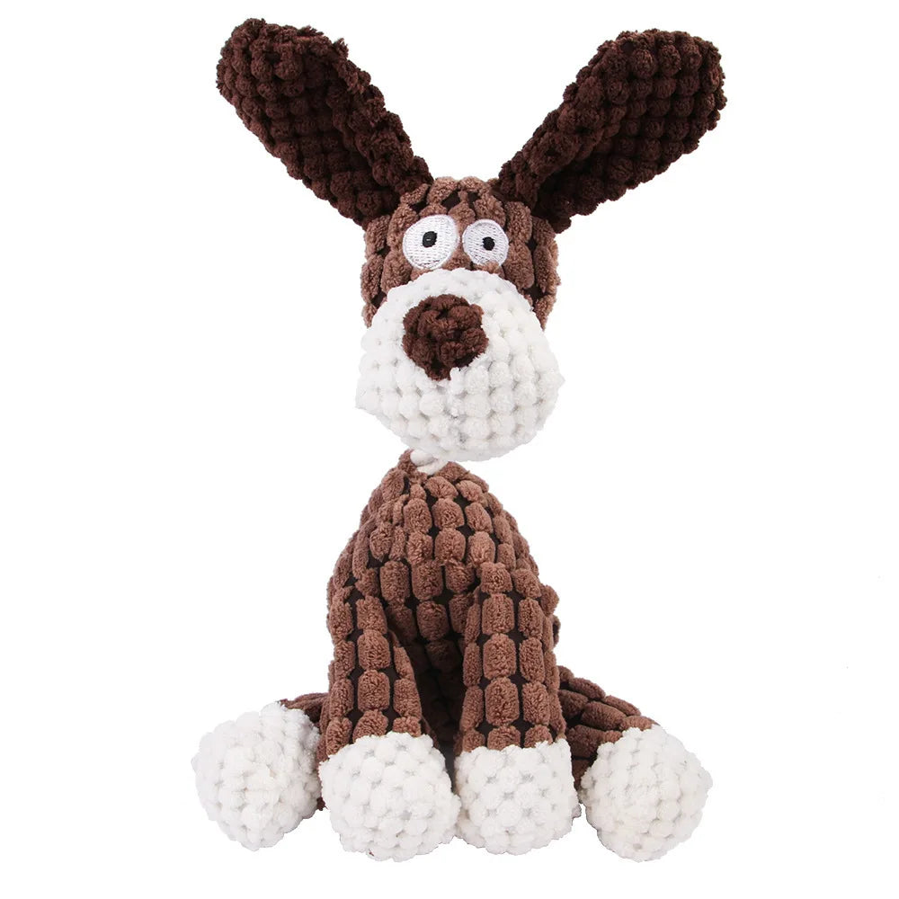 Brown plush dog dental chew toy for dogs