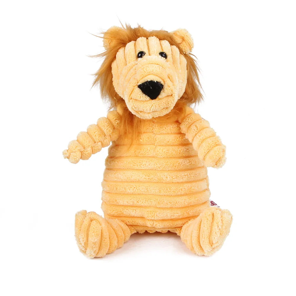Yellow plush lion dental chew toy for dogs