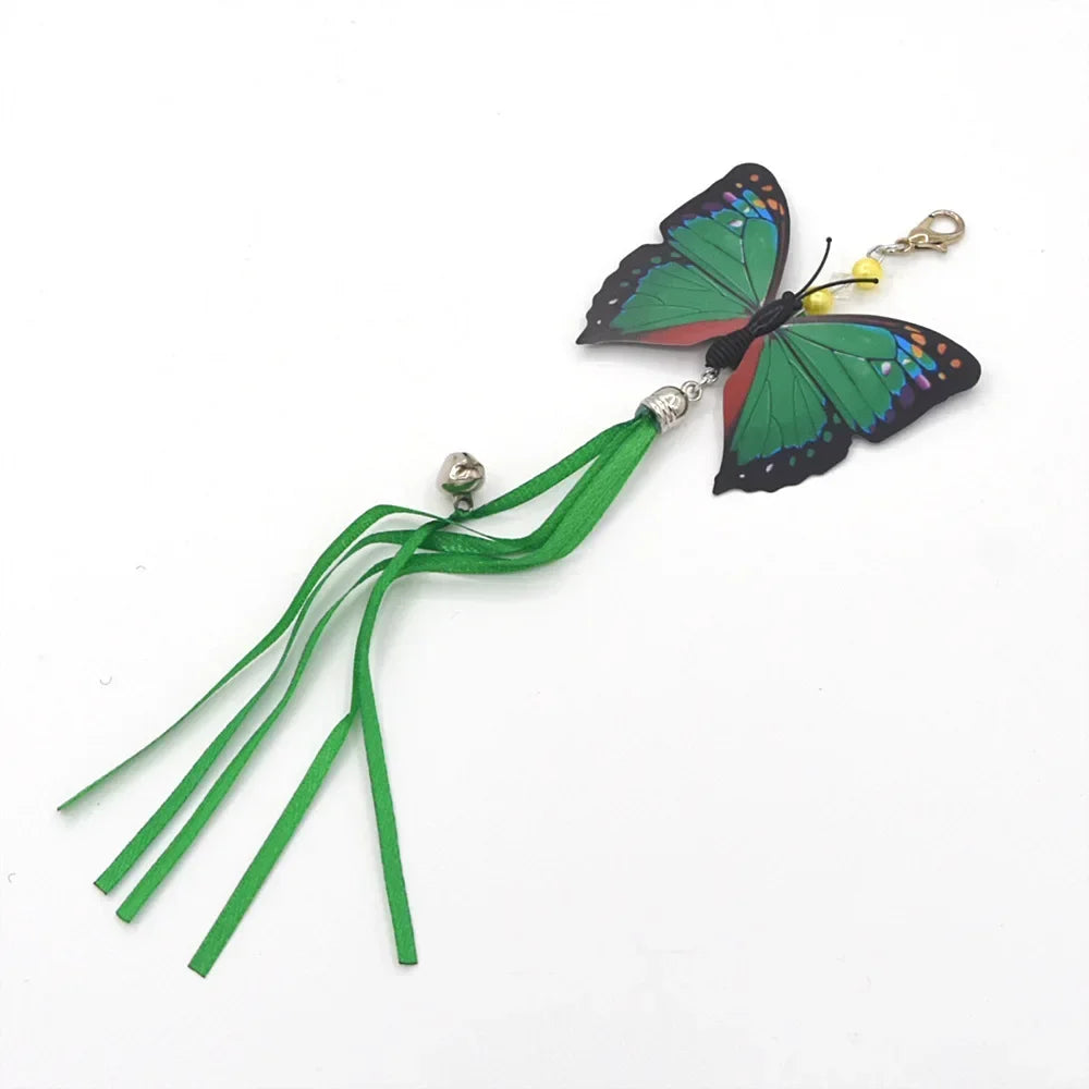 Green butterfly cat toy with long ribbon tails wand replacement accessory