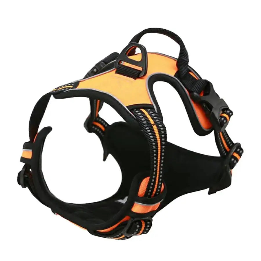 Orange and black reflective dog harness