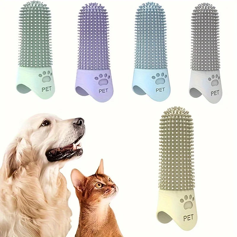 360 degree silicone finger toothbrush for dogs and cats four pastel colors