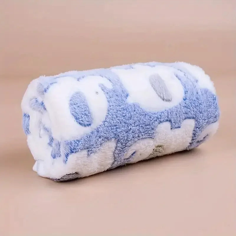 Blue elephant pattern pet blanket folded neatly soft throw