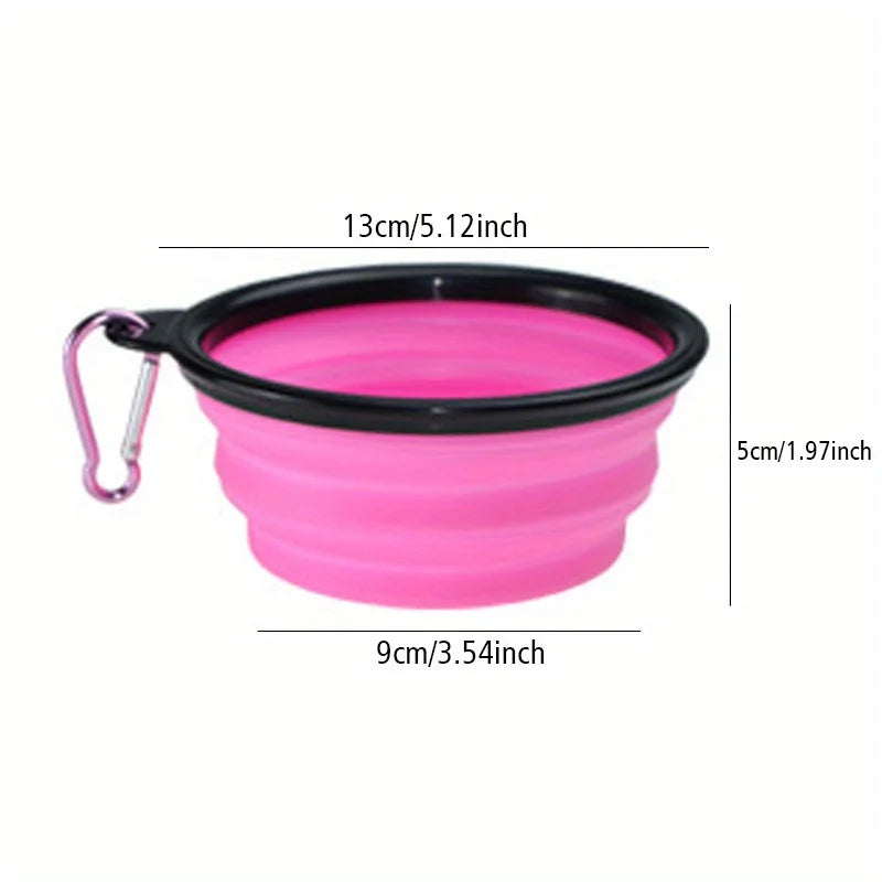 Pink foldable silicone pet bowl with dimensions 5.1 inch diameter display